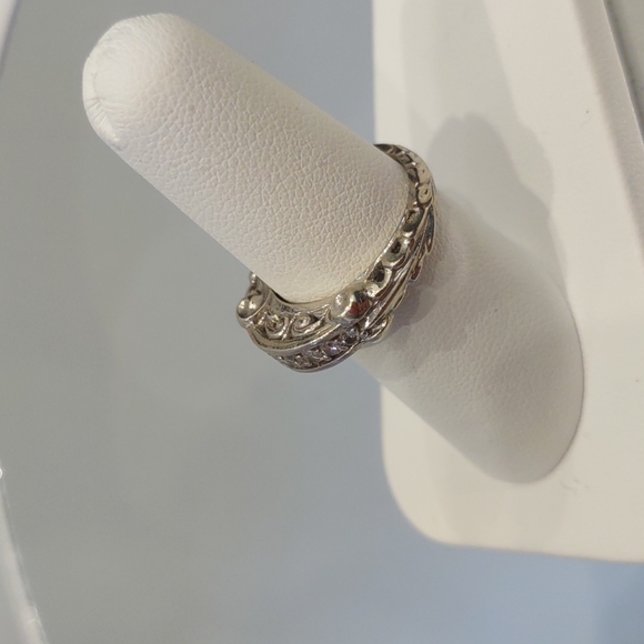๐14kt women's white gold 7 round diamonds scroll ring vintage 1999 Appraisal - Picture 6 of 10